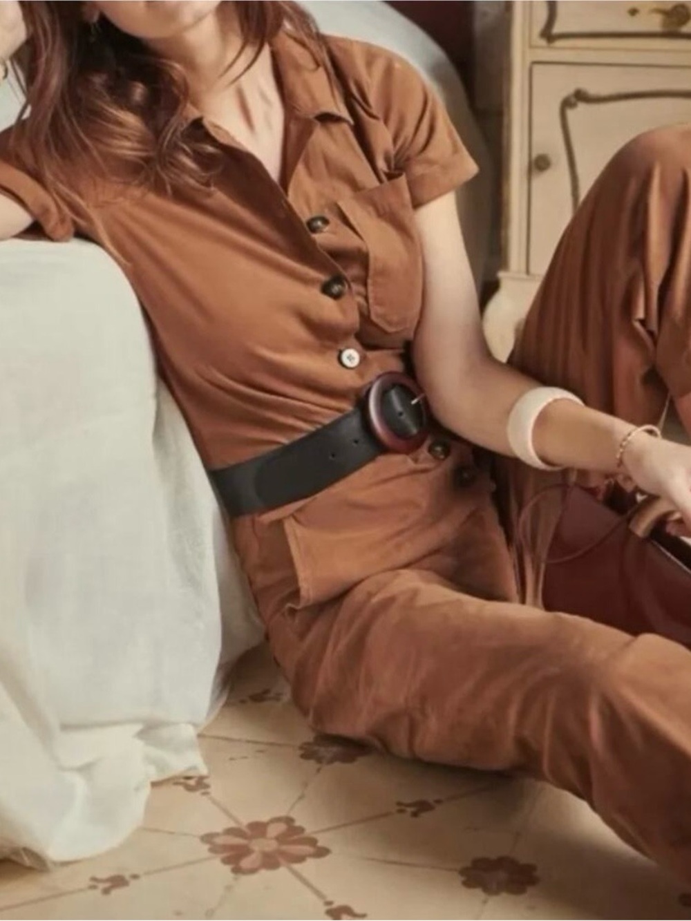 NWT Sezane Brown Utility Jumpsuit size US 4